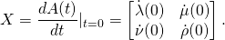 \[X=\frac{dA(t)}{dt}|_{t=0}=\begin{bmatrix}\dot{\lambda}(0)&\dot{\mu}(0)\\ \dot{\nu}(0)&\dot{\rho}(0)\end{bmatrix}.\]